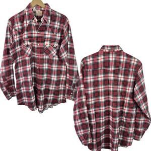 Dee Cee Red White Black Plaid Flannel Vintage Western Snap Button Shirt 16 34